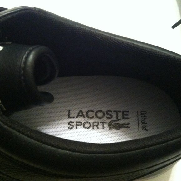 LACOSTE MENS NEW BLACK LEATHER FASHION SNEAKERS SIZE: 11.5 - Picture 9 of 16